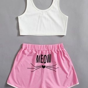 Two piece here kitty kitty pajama set